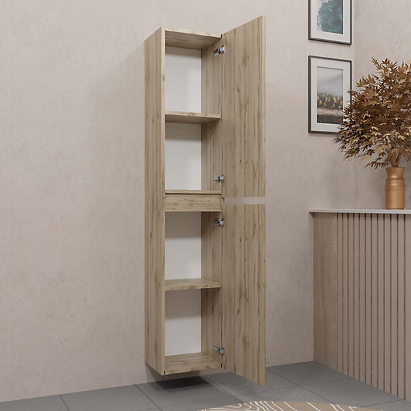 Meuble colonne pour salle de bains 2 portes finition chêne Naturel - 30x25x150 - TIMBER