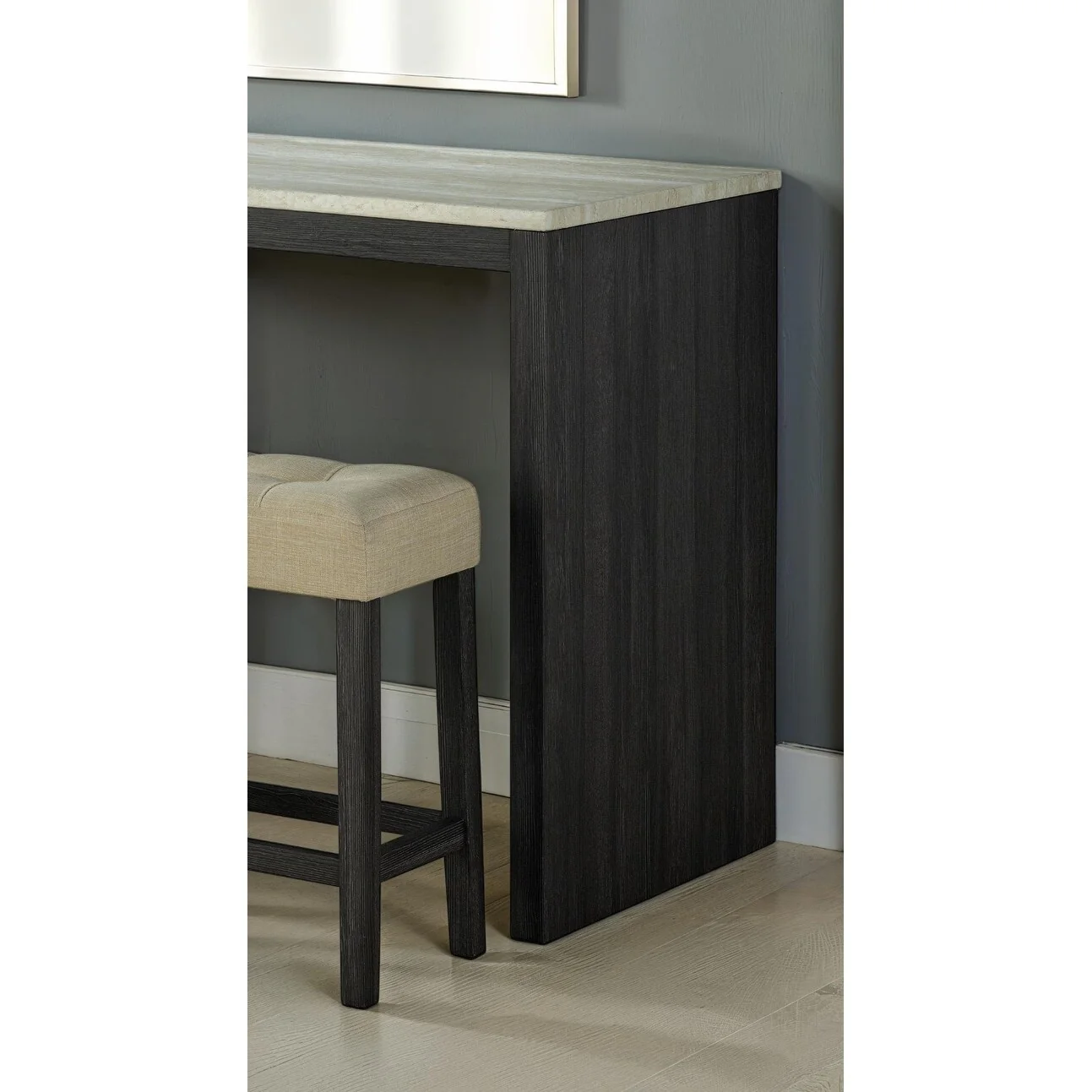 Two-Tone Design Dining Table 2x Stools Biscuit-Tufted Seat Cushion 3pc Dining Table Set