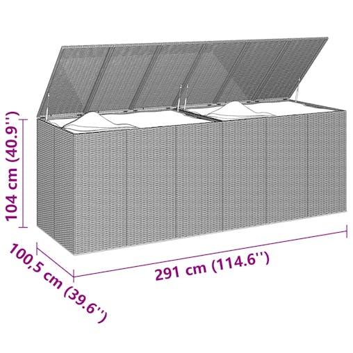 NNEVL Garden Cushion Box PE Rattan 291x100.5x104 cm Black
