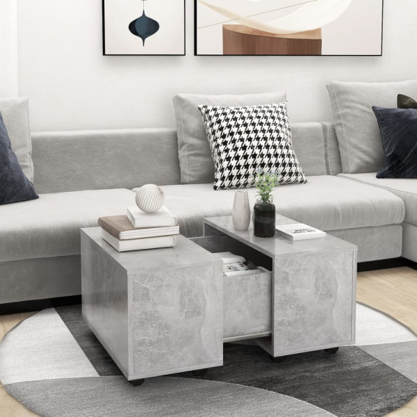 Stolik Kawowy Ława Stół Szary 60x60x38 Kółka Wewnętrzna Przegroda