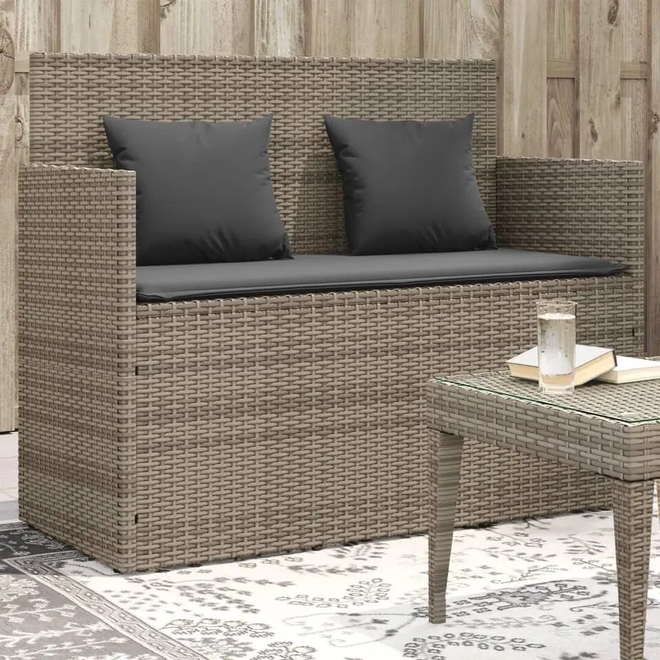vidaXL - Tuinbank met kussens - Grijs - Poly rattan - 120x50x90.5 cm