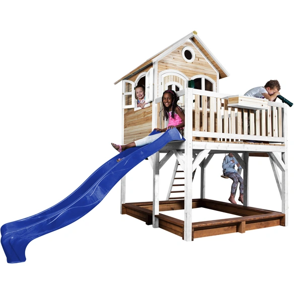 Kinderspielhaus »Liam«, BxHxT: 541 x 291 x 277 cm, Holz, braun/weiß/blau