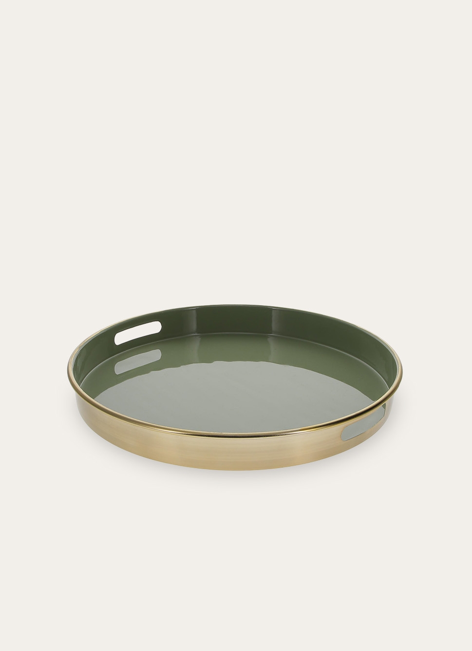 PLATEAU ROND EN MÉTAL BROSSÉ VERT DE GRIS