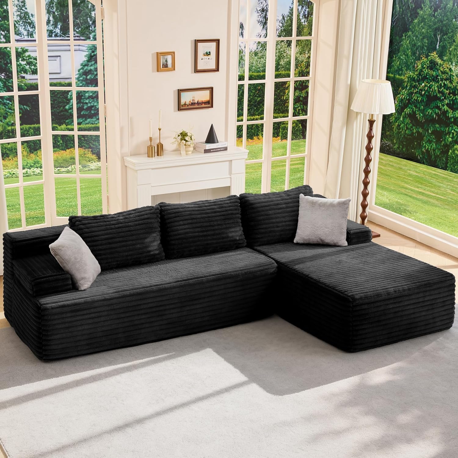 Hobestluk Modular Sectional Sofa Couches L-Shape Couch 3 Seat Modular Sofa Memory Foam Sectional Couches for Living Room, Cloud Couch with Oversized Chaise (96 Right Facing Chaise)