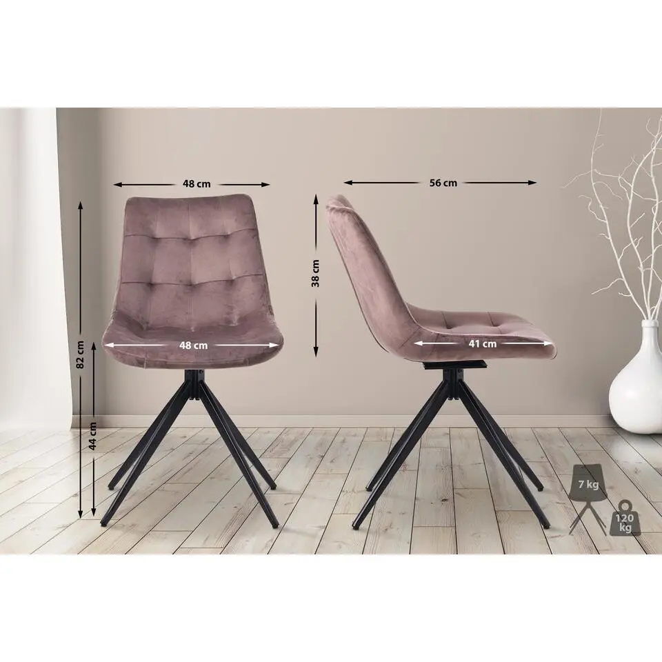 CLP Eetkamerstoel Merna zwart Frame - Fluweel - bruin