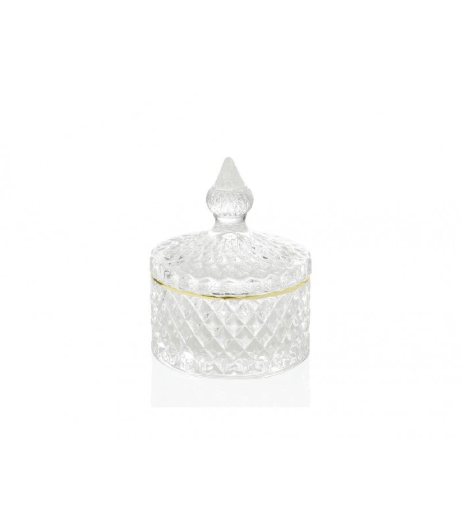 VERRE - Boîte de rangement salle de bain verre et or D8,5cm