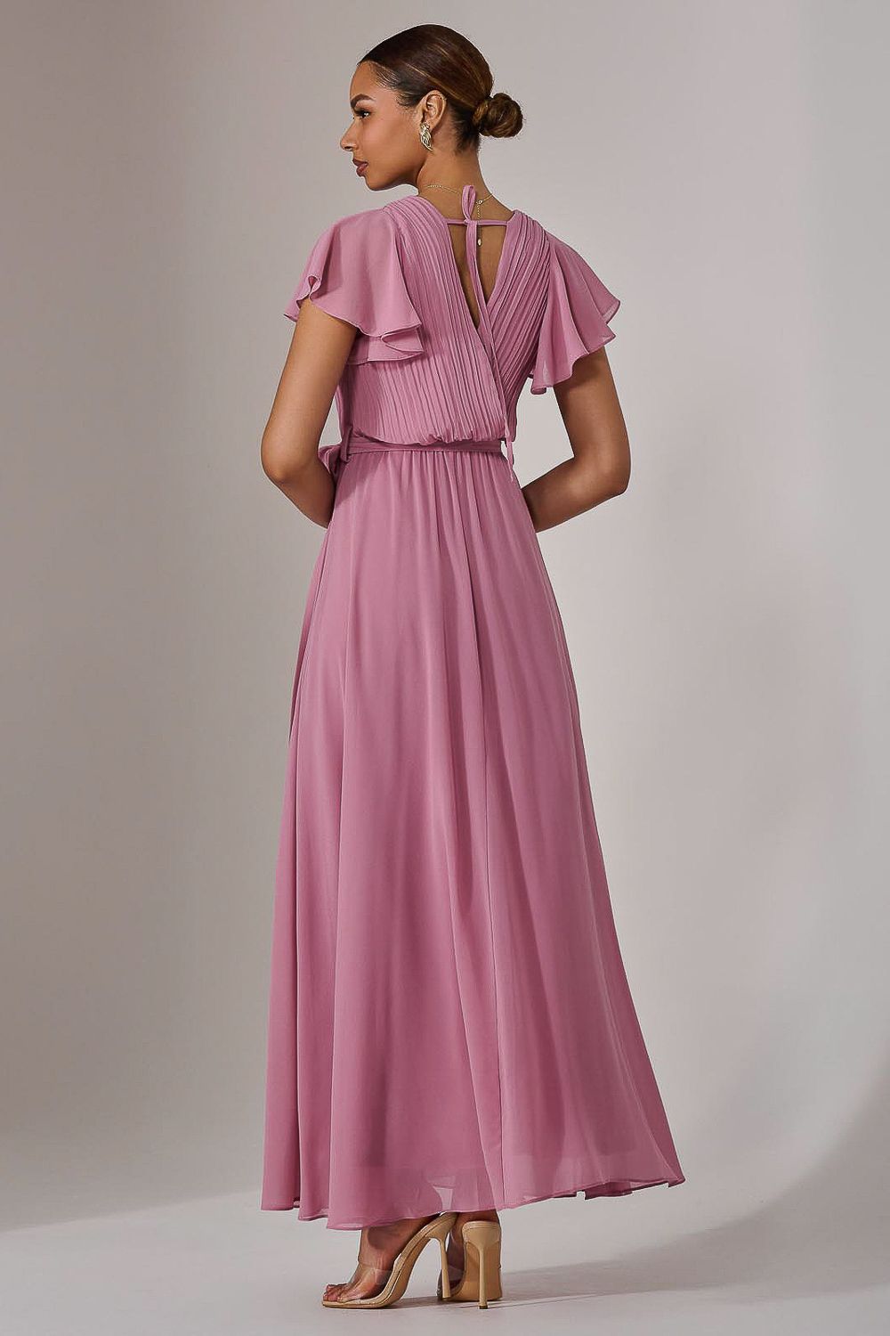 Jolie Moi Chiffon Flutter Sleeve Maxi Dress