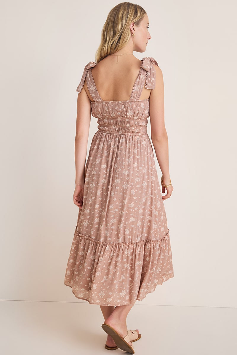 Tina Ditsy Floral?Tie Strap Smocked?Midi Dress