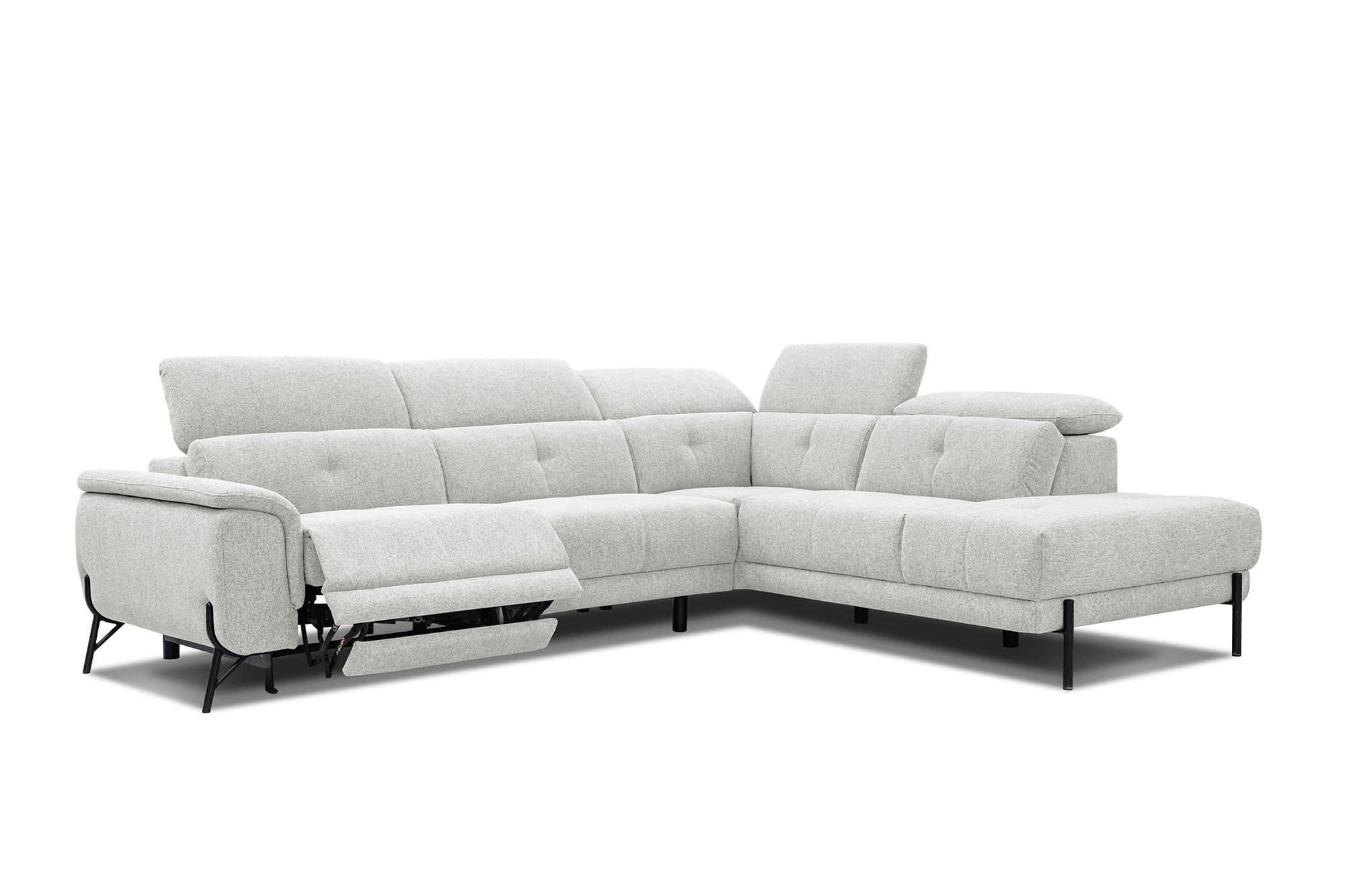 AVENA - Canapé d'angle droit 5 places avec relax électrique tissu beige clair