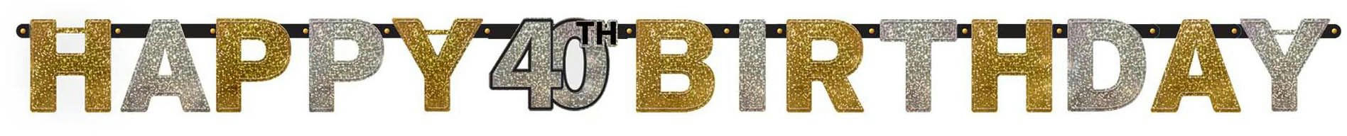 Milestone 40th Happy Birthday Banner Decoration, Gold and Silver