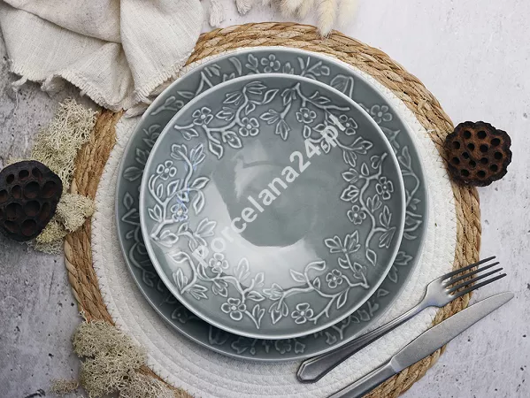 Komplet talerzy na 6 osób (18 el) Lubiana - Hanami Kamienna Szarość