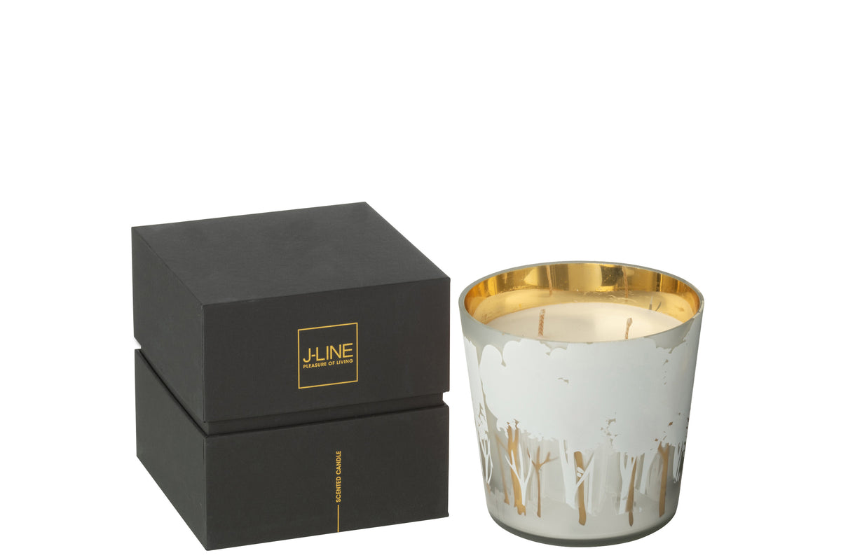 J-Line geurkaars Noa Bos - Ayra - glas - wit/goud - small - 50U