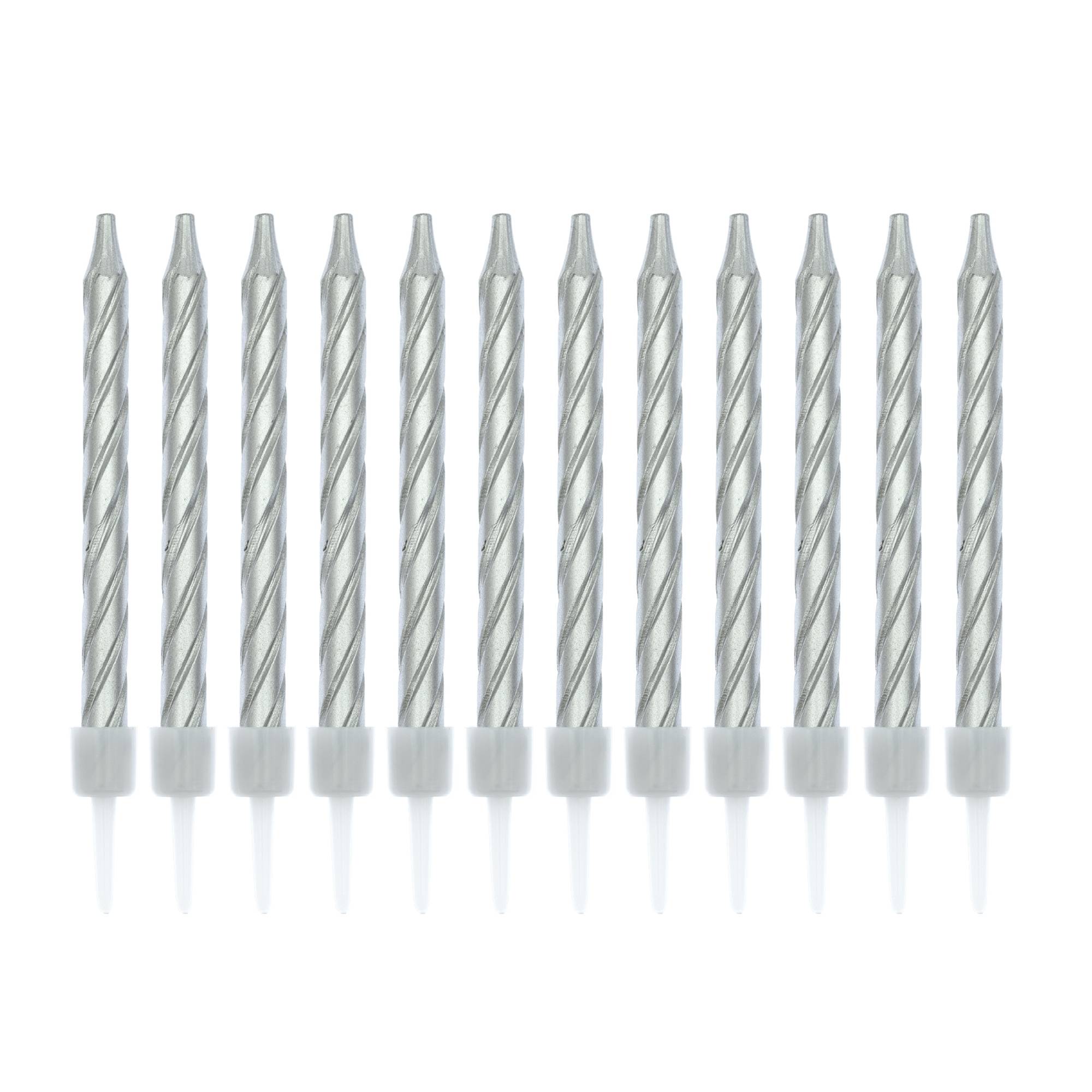 Metallic Silver Candles 12 Pack