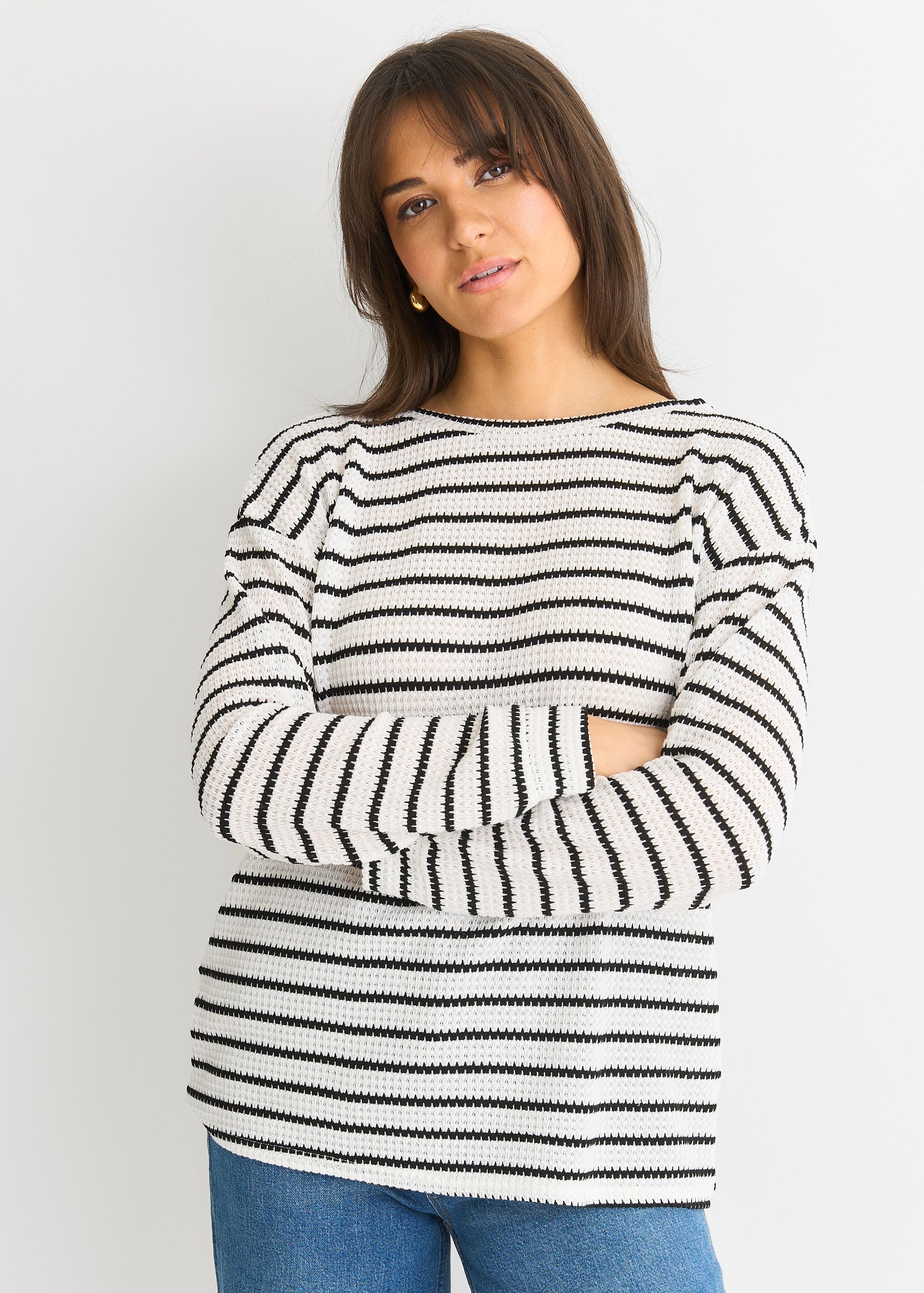 Gini London Mono Stripe Oversized Knit Jumper