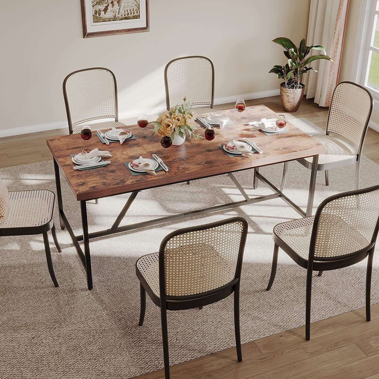 70 x 35 Inch Large Wood Dining Table for 6-8 People with Metal Frame - 70 in