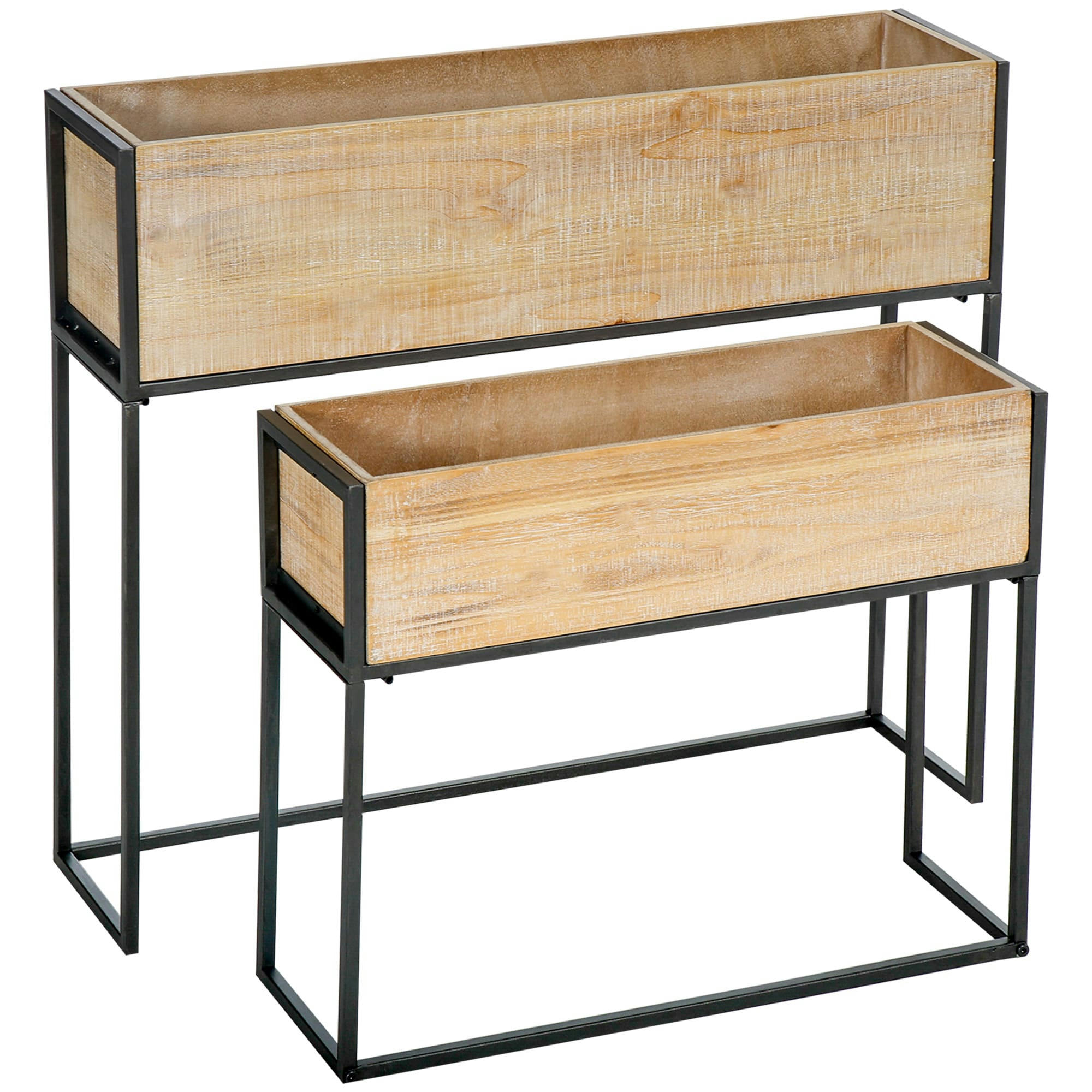 - Lot de 2 jardinières sur pied métal noir sapin aspect vieilli