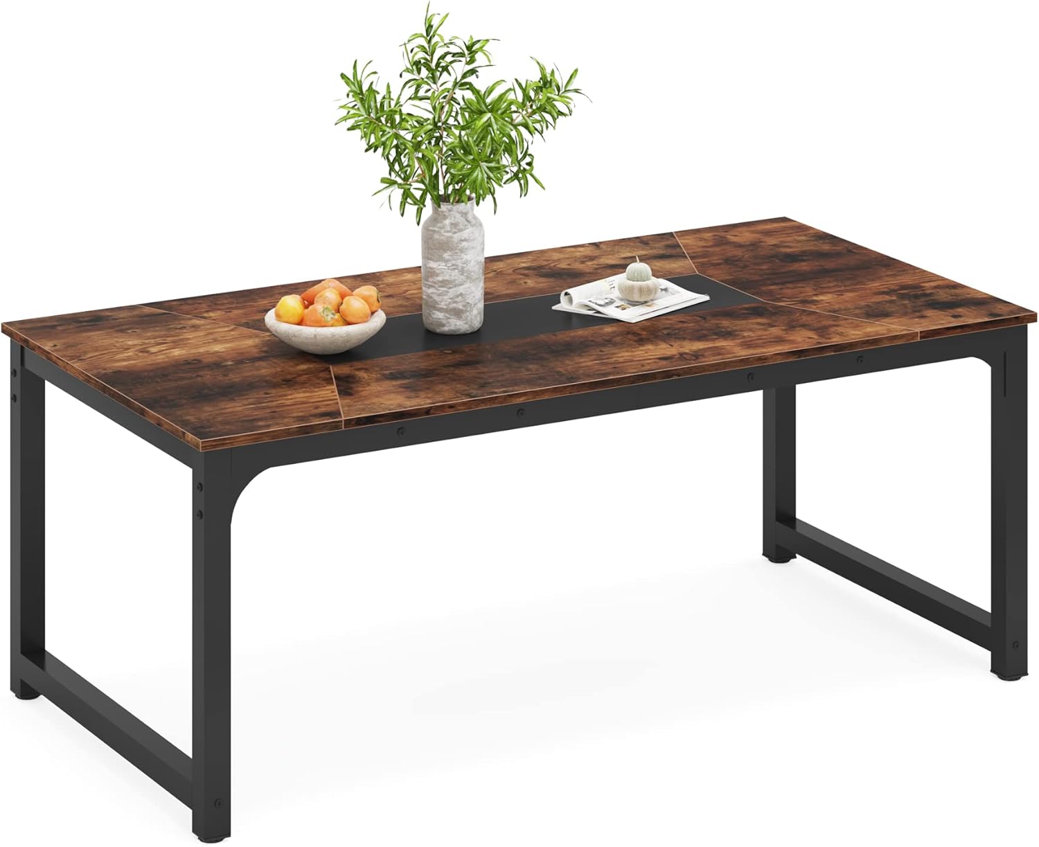 LITTLE TREE 78.7 Inch X-Large Dining Table Rectangular Kitchen Furniture for 6 to 8 People, Brown