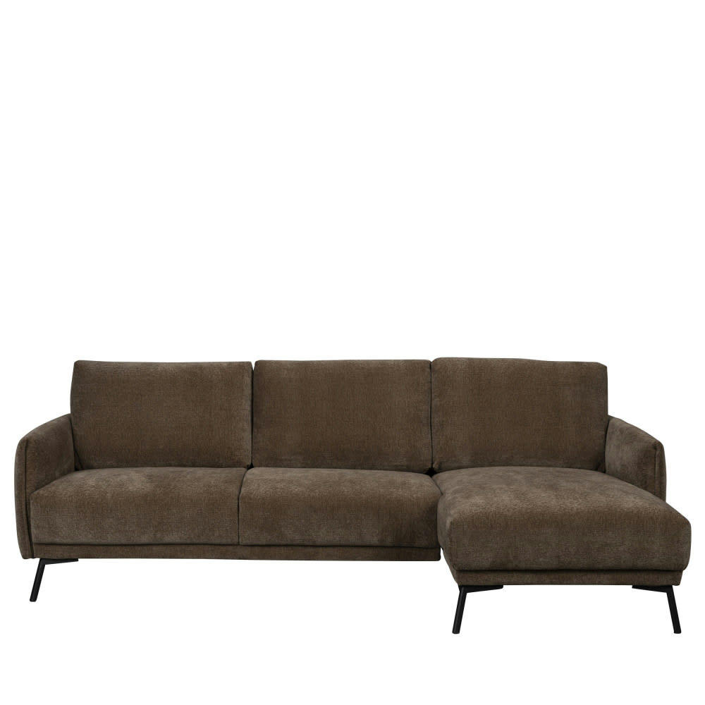 HARPER - Canapé d'angle droit en tissu chenille café 3 places