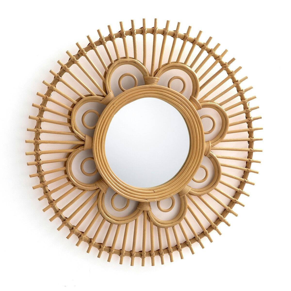 Miroir rotin rond forme fleur Ø65 cm Nogu