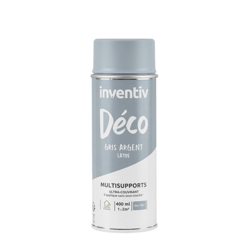 Peinture multisupports Déco gris argent satin 0,4 L INVENTIV