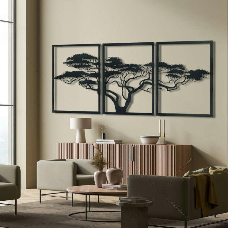 - Déco murale arbre de vie africain en métal noir 138x74 cm