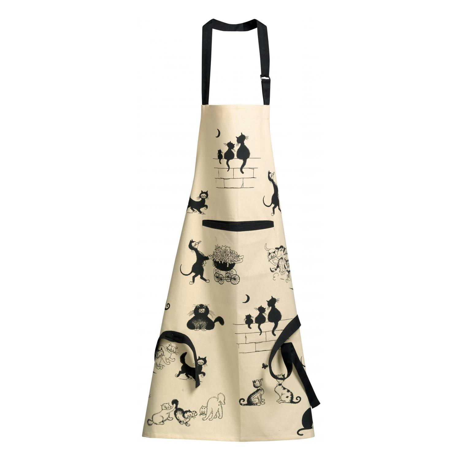 DUBOUT - Tablier de cuisine imprimé  3 chats en coton beige 72 x 85