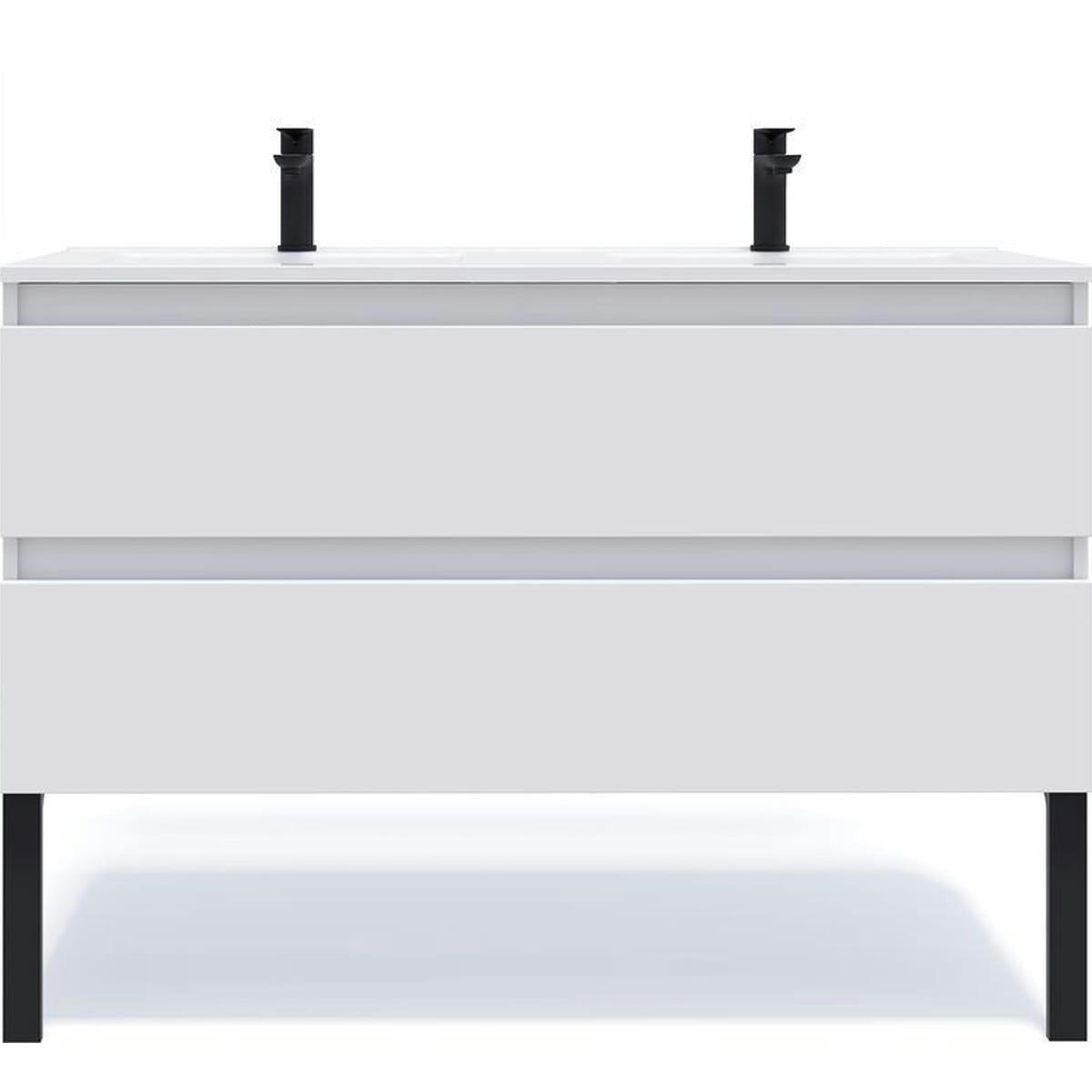 HUDSON - Meuble salle de bain double vasque 120cm 2 tiroirs Blanc