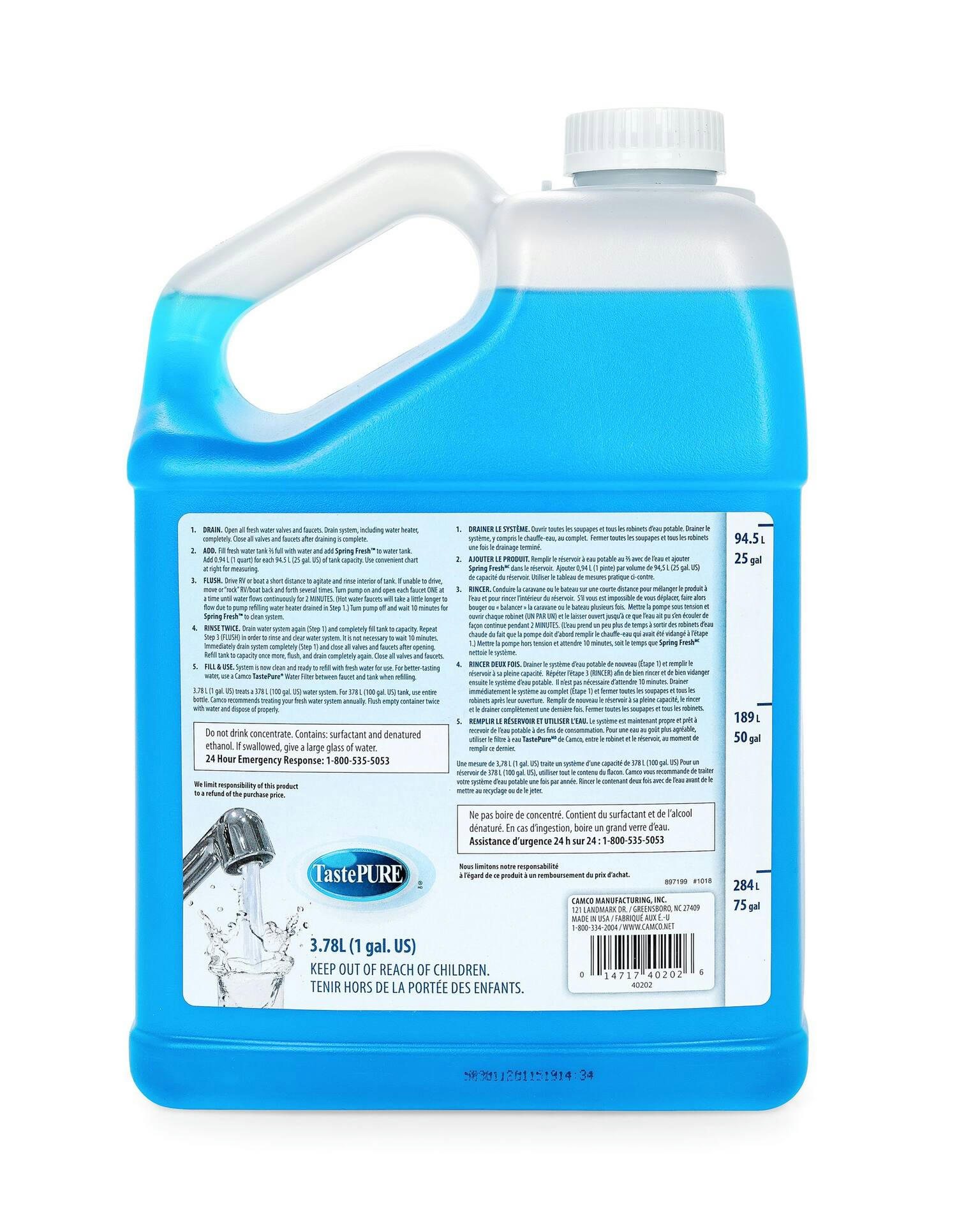 CAMCO Spring Fresh TastePURE RV Water System Cleaner & Deodorizer, 3.78L