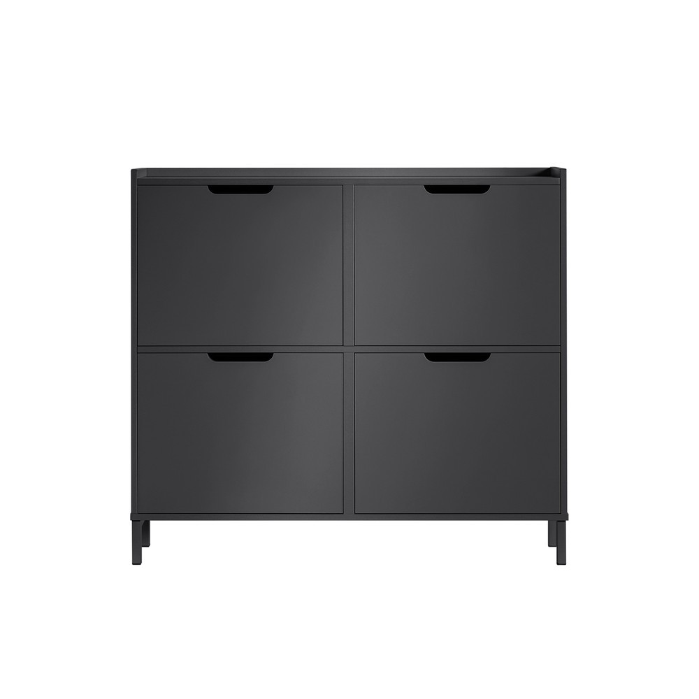 SoBuy Szafka na buty z czterema drzwiczkami Czarny 100x19x90.5cm FSR100-SCH
