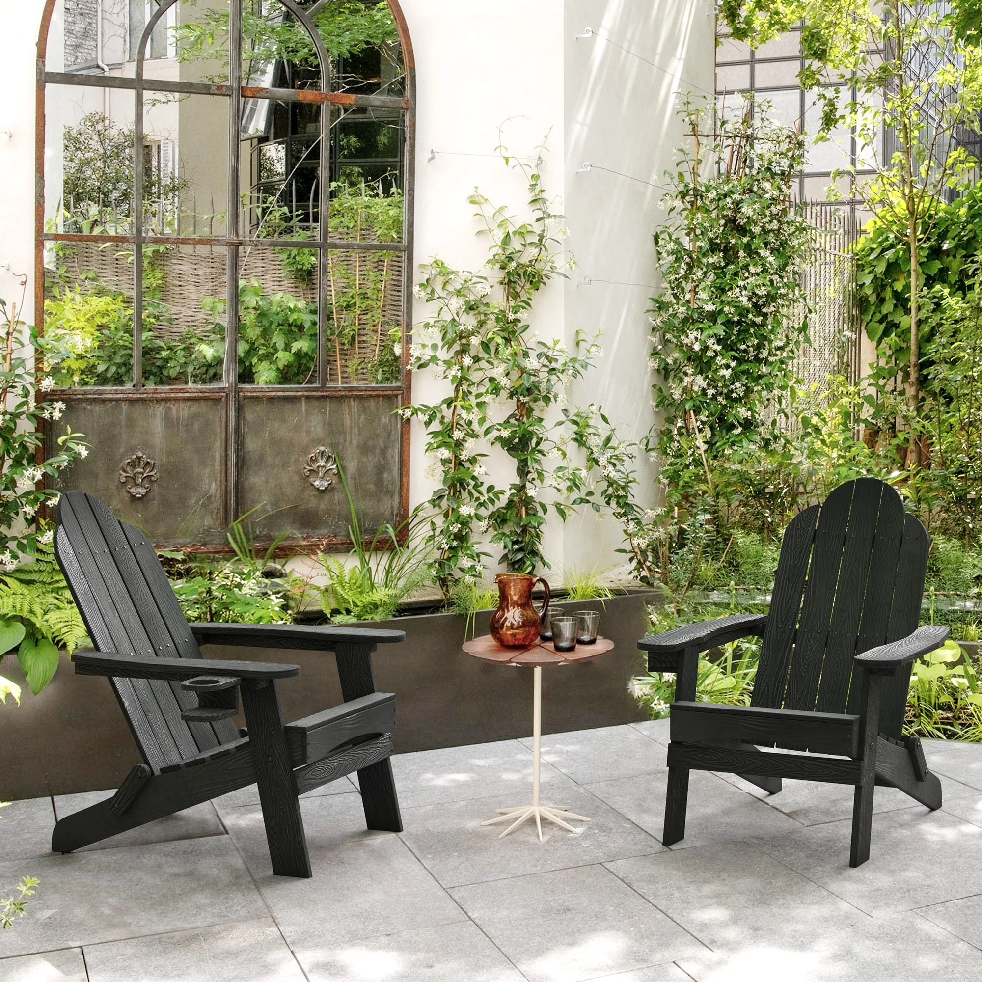LUE BONA Folding Weather Resistant Outdoor Plastic Set of 2 Adirondack Chairs with Cup Holder