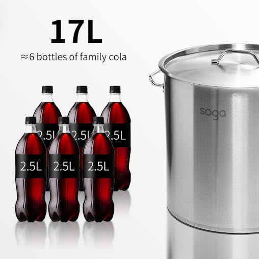 SOGA Stock Pot 17L Top Grade Thick Stainless Steel Stockpot 18/10