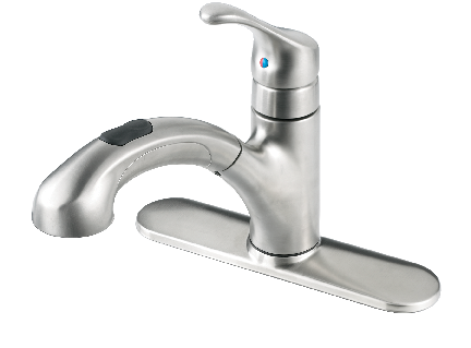 Moen® Renzo Single Handle Low Arc Pull Out Kitchen Faucet, Chrome