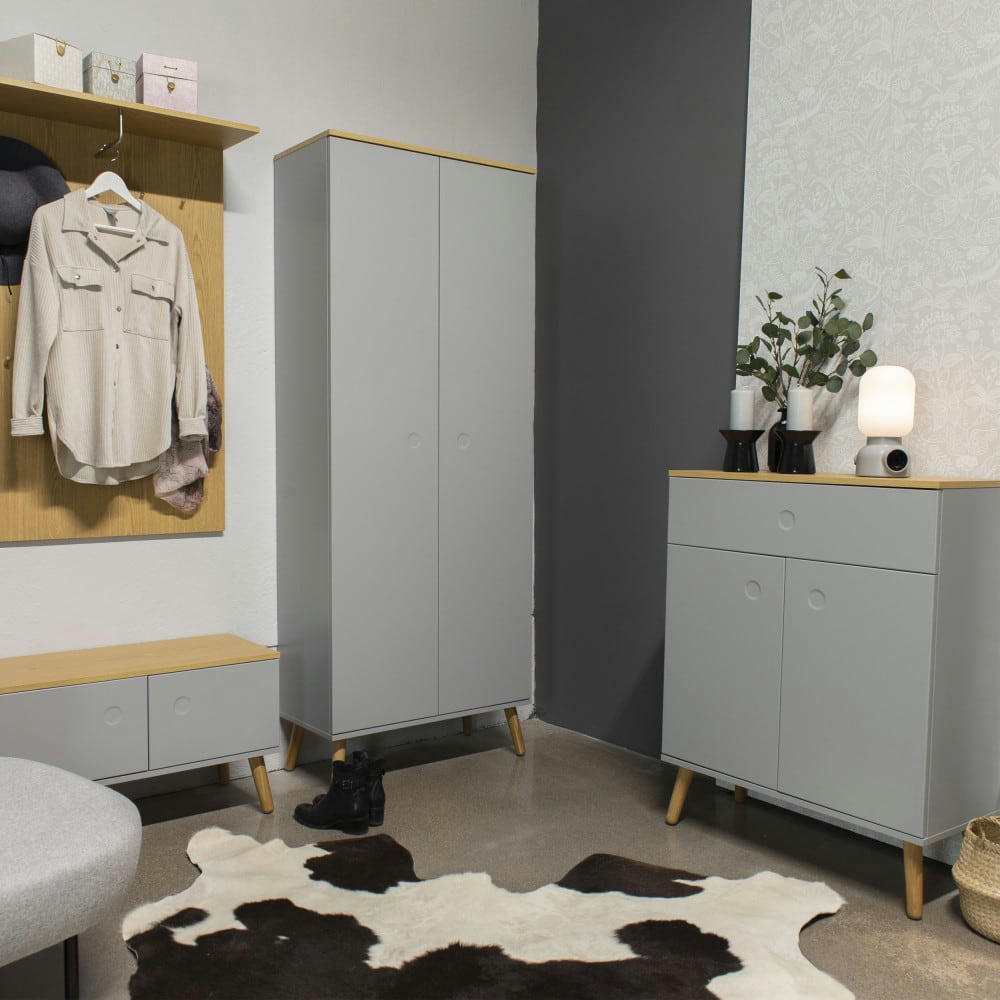 DOT - Petit buffet en bois 1 tiroir 2 portes L74cm gris clair