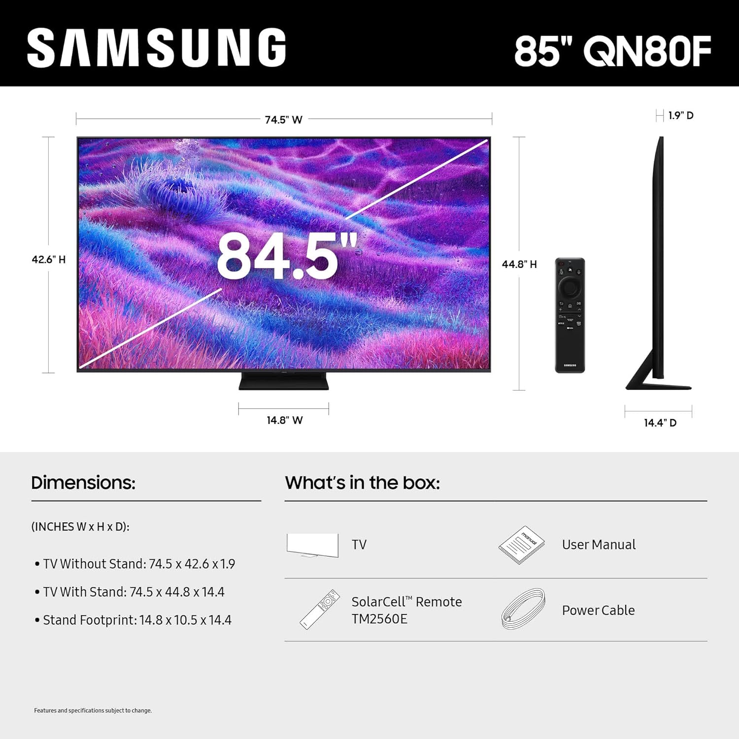 Samsung 85-Inch Class Neo QLED 4K QN80F Series  Vision AI  Mini LED Smart TV (2025 Model  85QN80F) Neo Quantum HDR  Object Tracking Sound Lite w/Dolby Atmos  NQ4 AI Gen2 Processor  Alexa Built-in