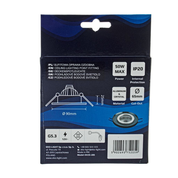 Oprawa wpuszczana okrągła czarna OKRĄŁA 1xGU10x35W IP20 Eko-Light