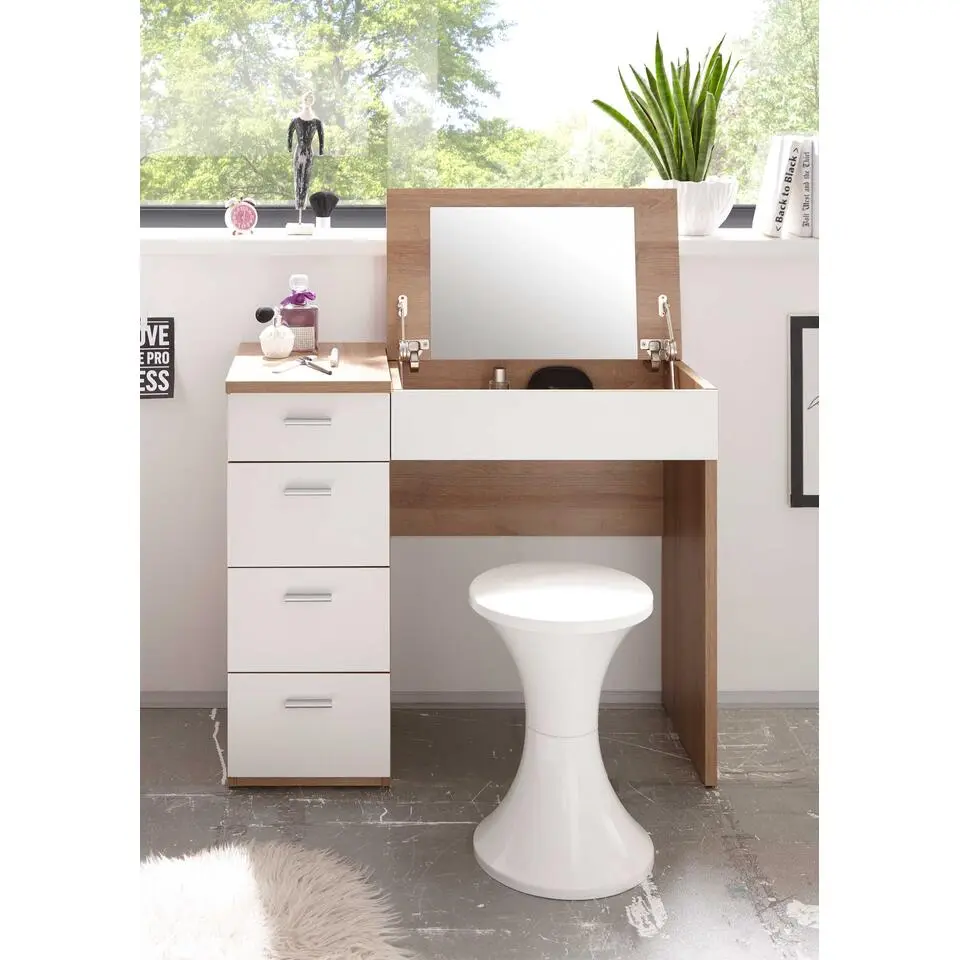 Make-uptafel Lo?s 90cm 1 deur & 4 lades - lichte eikdecor/wit