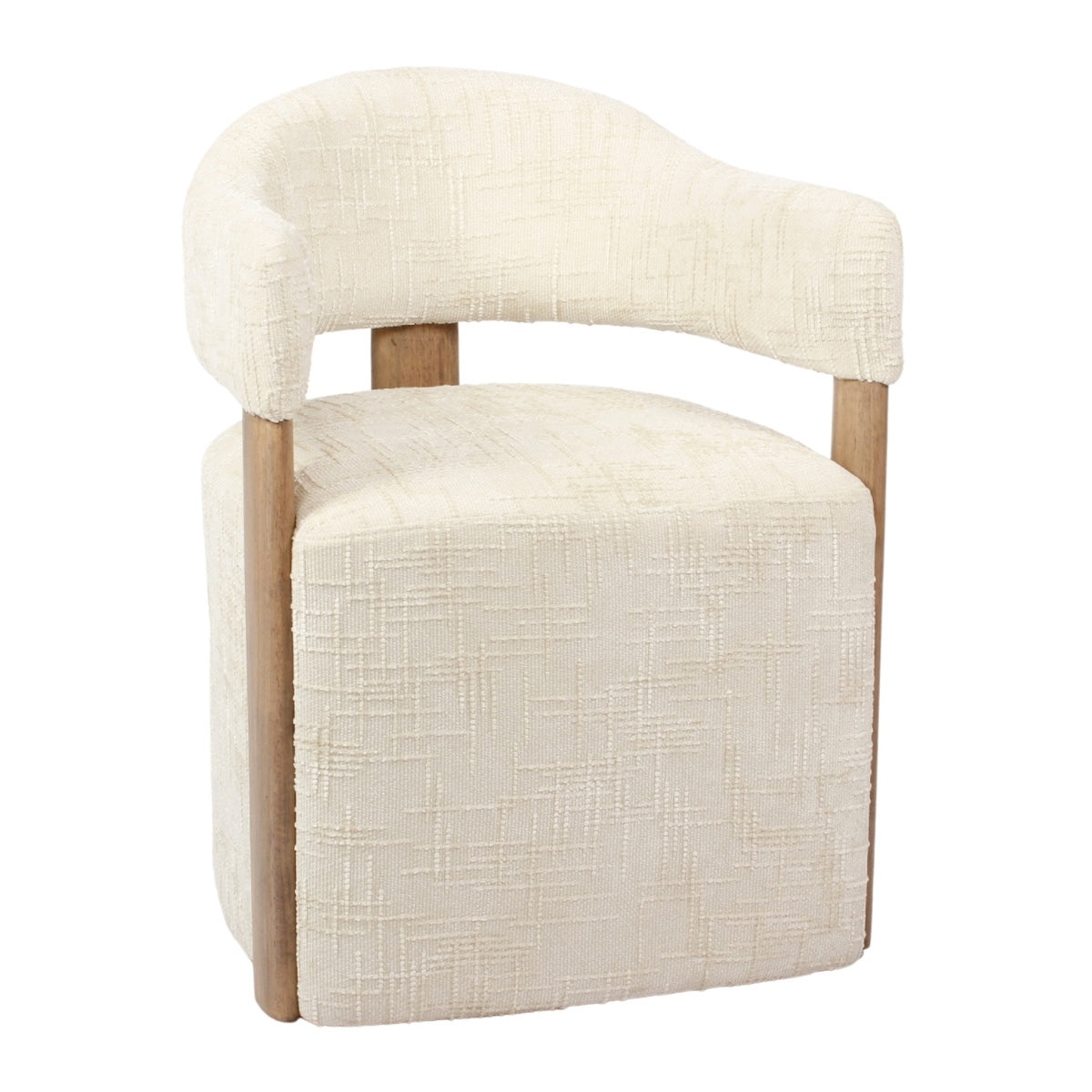 DÉJA Living Eetkamerstoel Niva - Beige/Walnoot Stof - Met Wielen - Set van 2