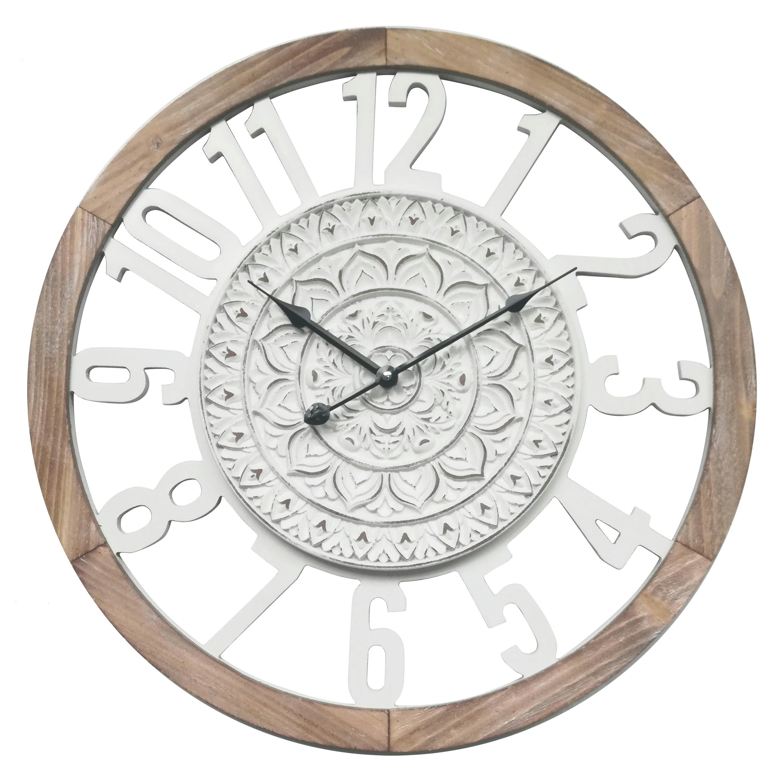 - Horloge murale effet bois sculpté blanc et marron ø 55 cm