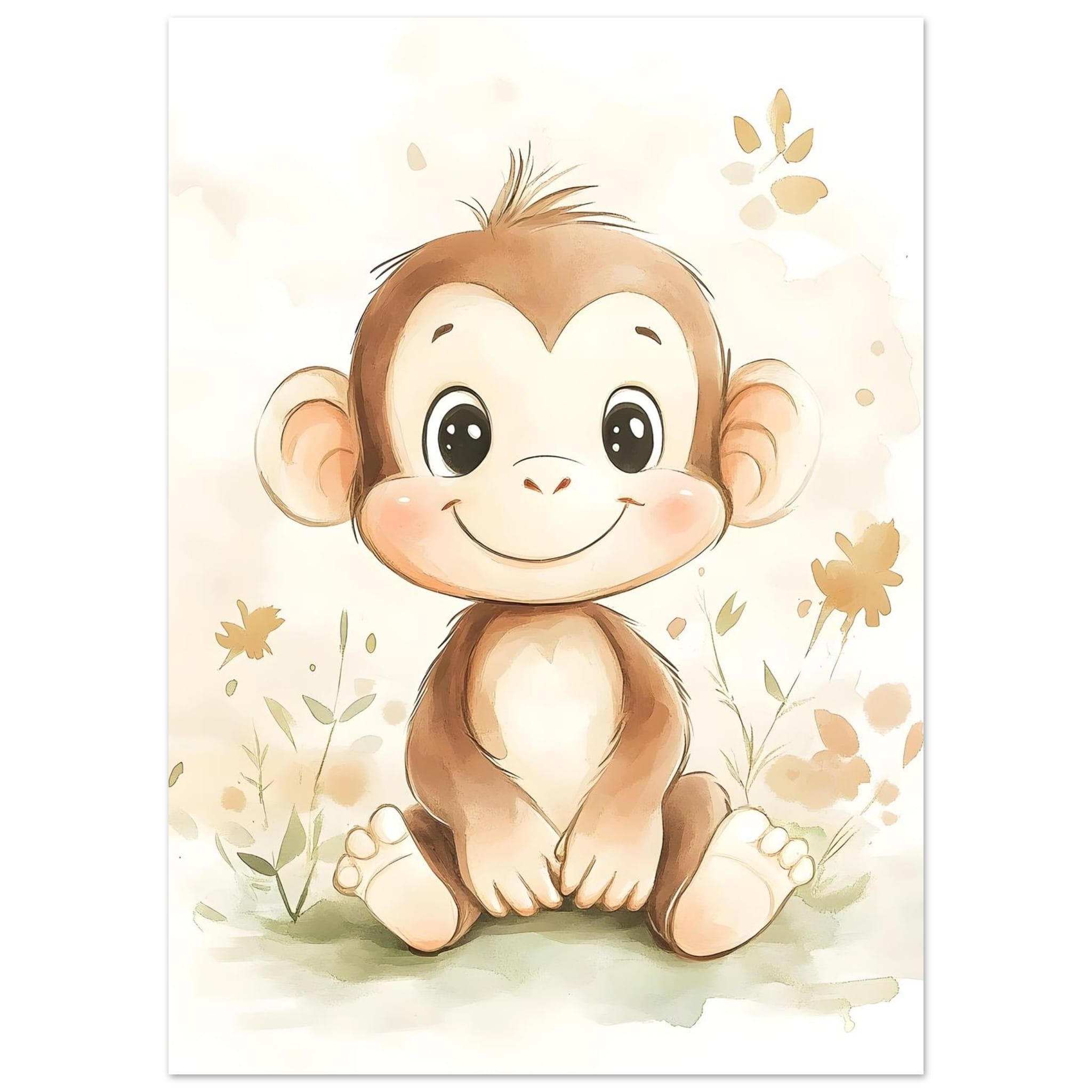 Artfulprints Poster Baby aap  - 50x70 cm - Bruin