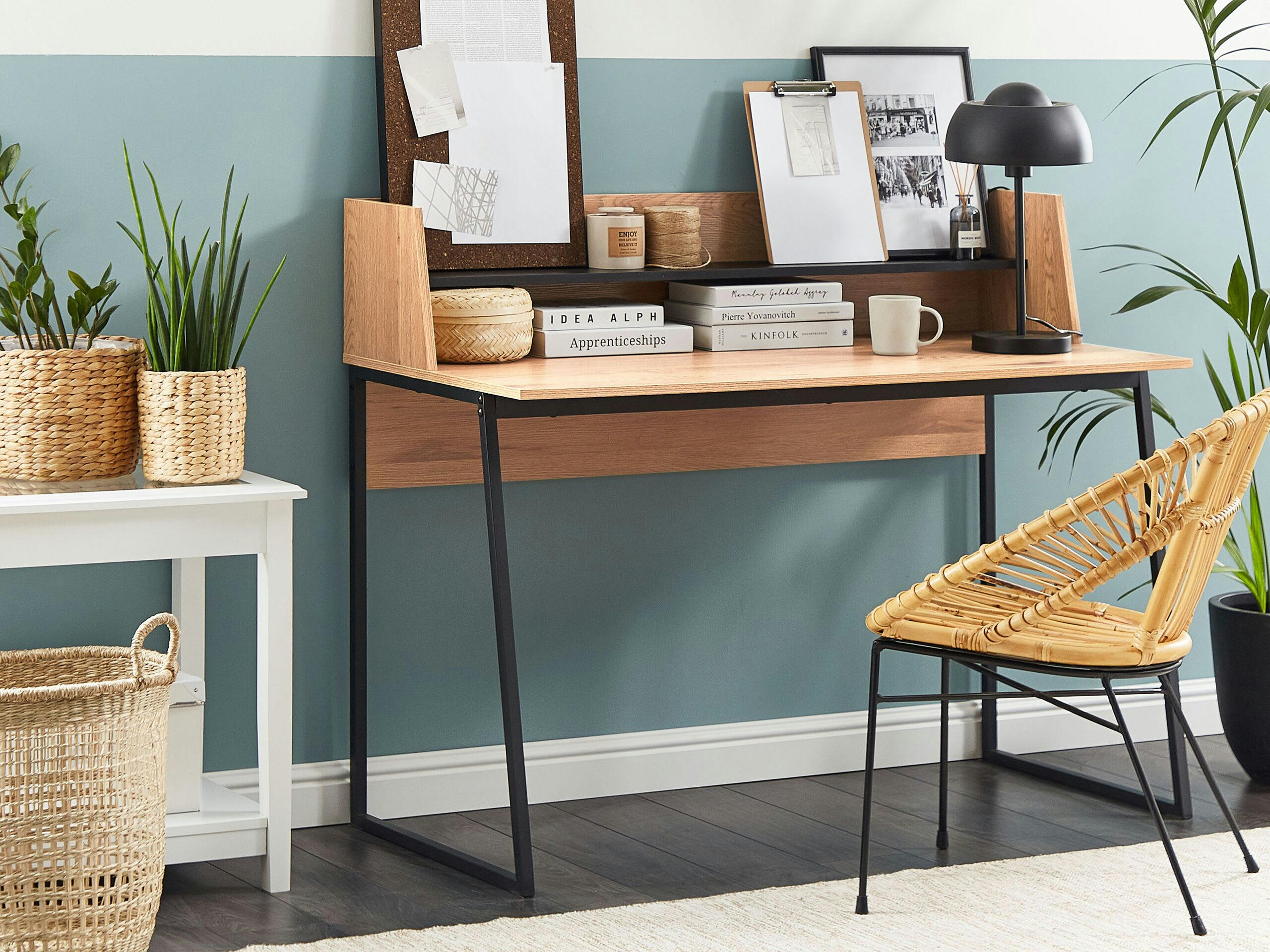 GORUS - Bureau avec étagère 120 x 59 cm bois clair et noir