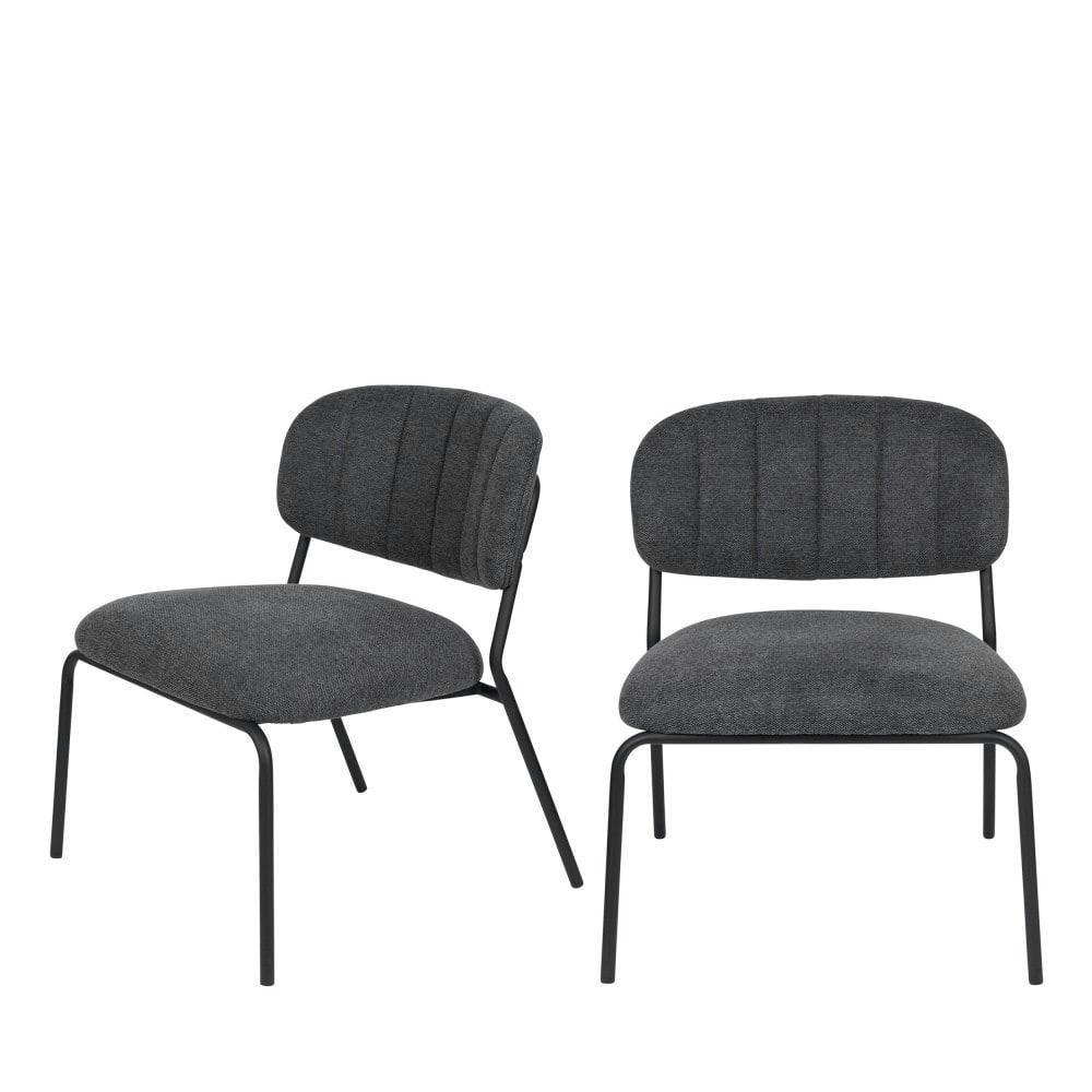 JOLIEN - 2 chaises lounge pieds noirs gris foncé