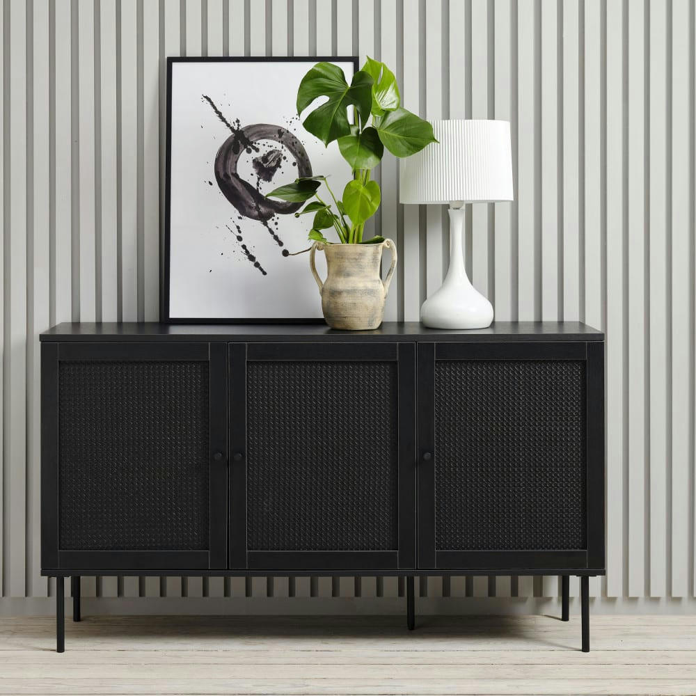 RINTO - Buffet 3 portes en bois et métal L140cm noir