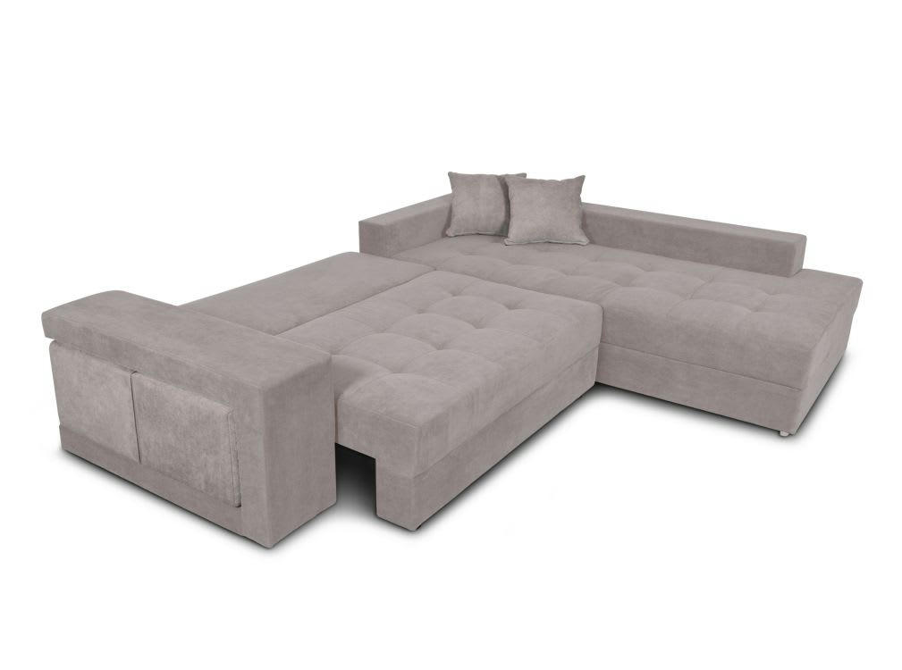 TAMIA - Canapé d'angle convertible avec coffre et 2 poufs -  Gris clair