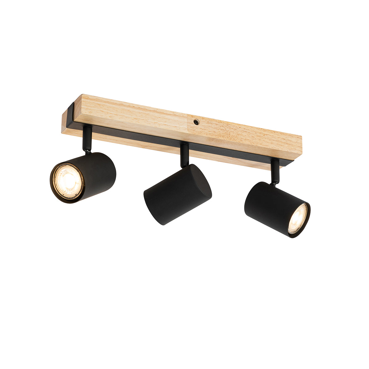 QAZQA Smart plafondspot zwart met hout 3-lichts draai- en kantelbaar