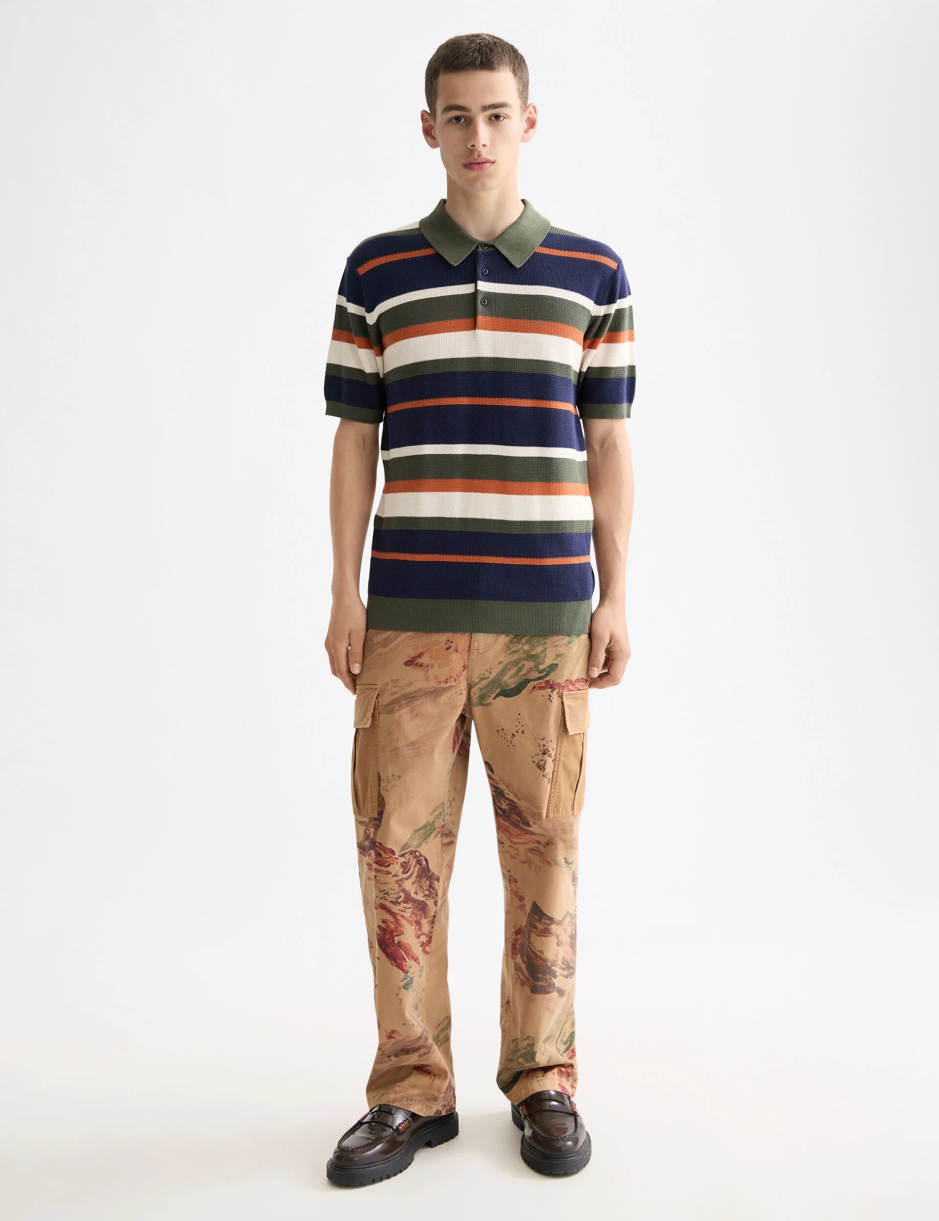 Knitted striped regular fit polo