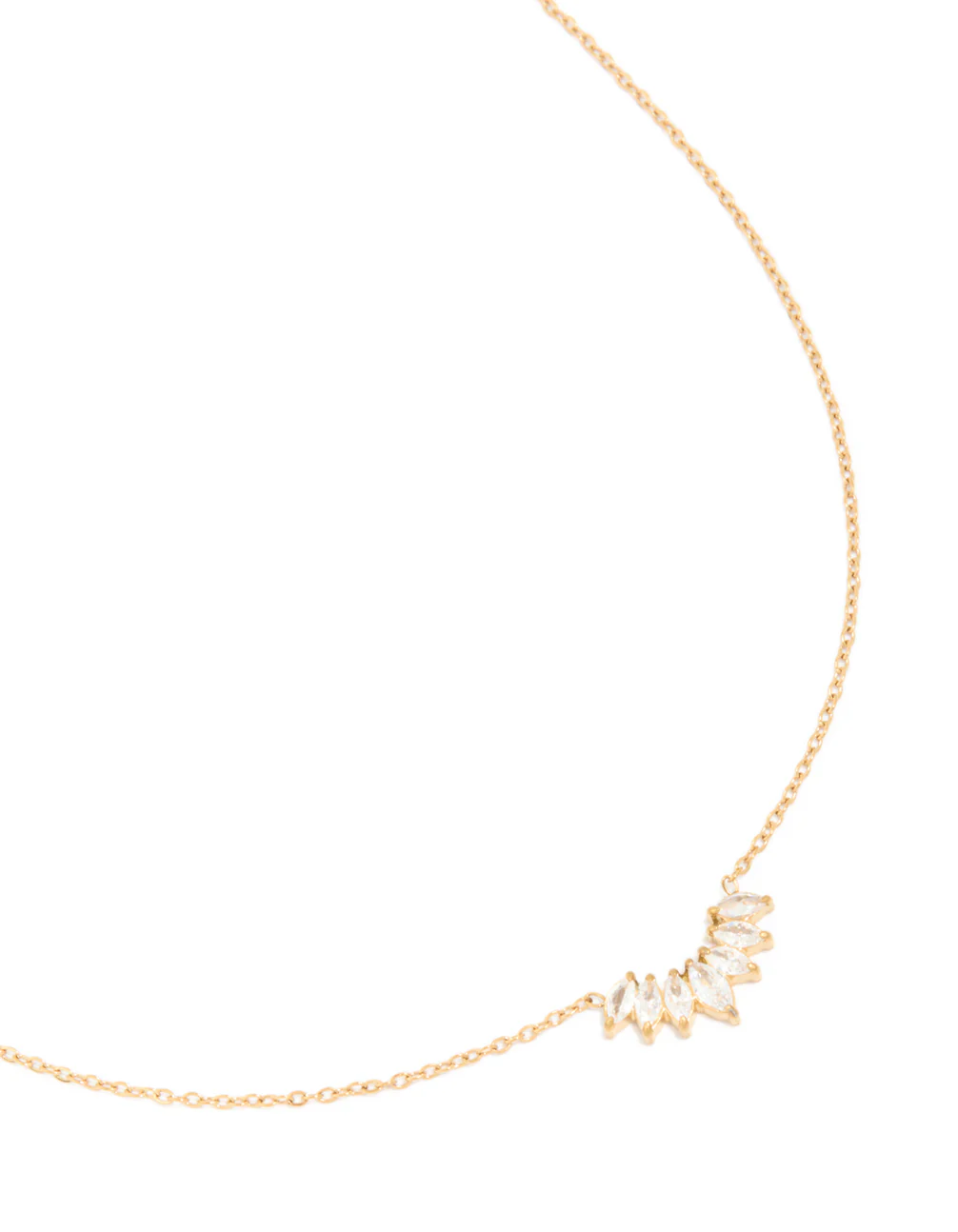 Waterproof Gold Plated Stainless Steel Cubic Zirconia Marquise Fan Necklace