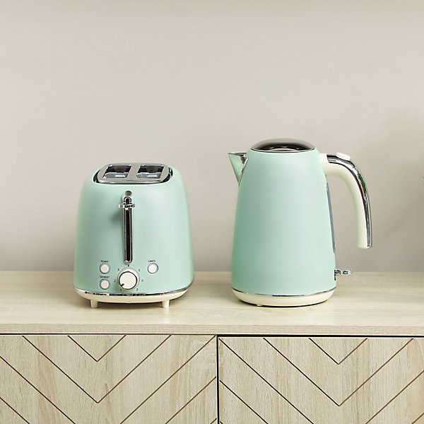 Ensemble bouilloire et grille-pain vintage - 1,7L 2200W - 2 tranches, brunissage 7 niv. - vert d'eau