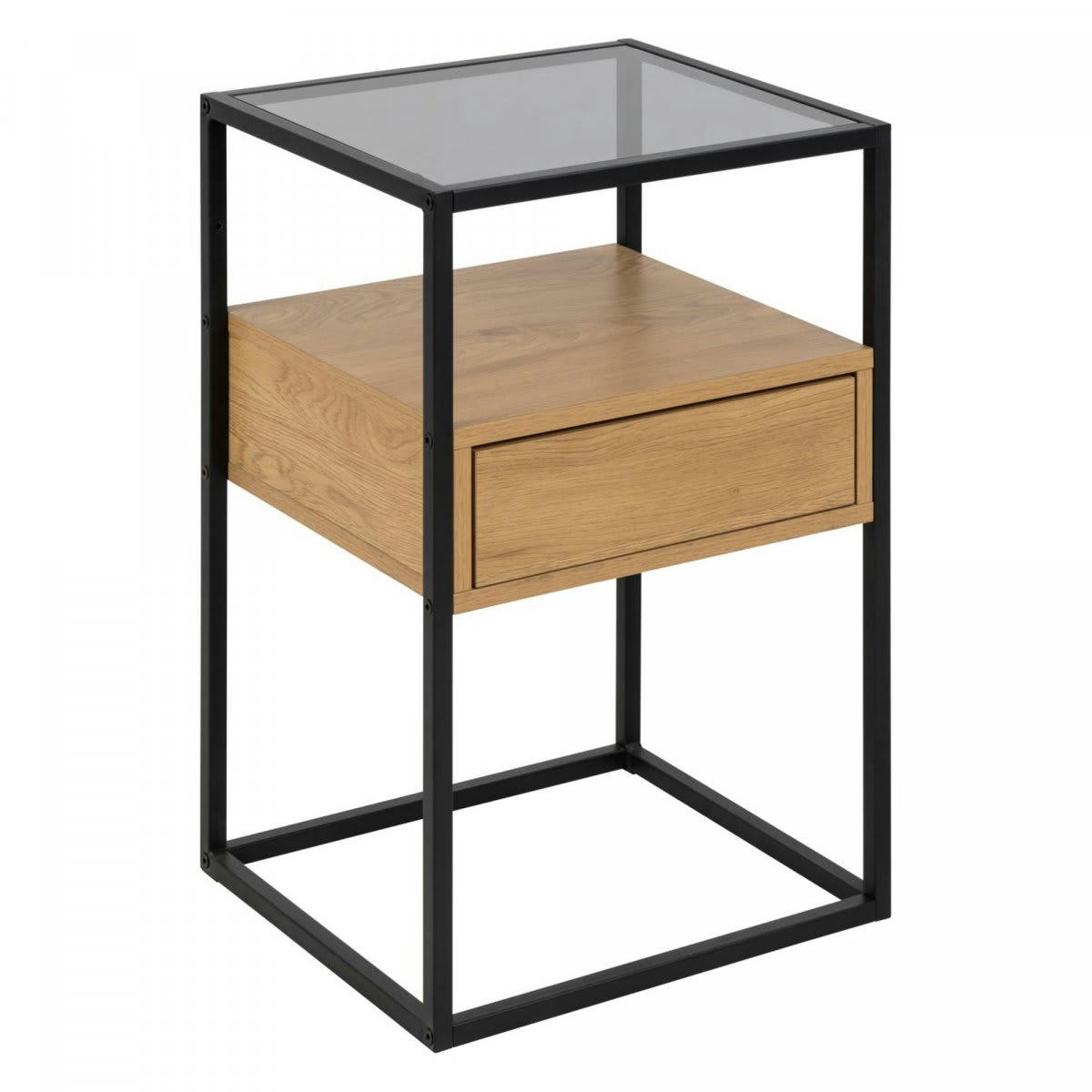 OLFY - Table de chevet 1 tiroir avec plateau en verre