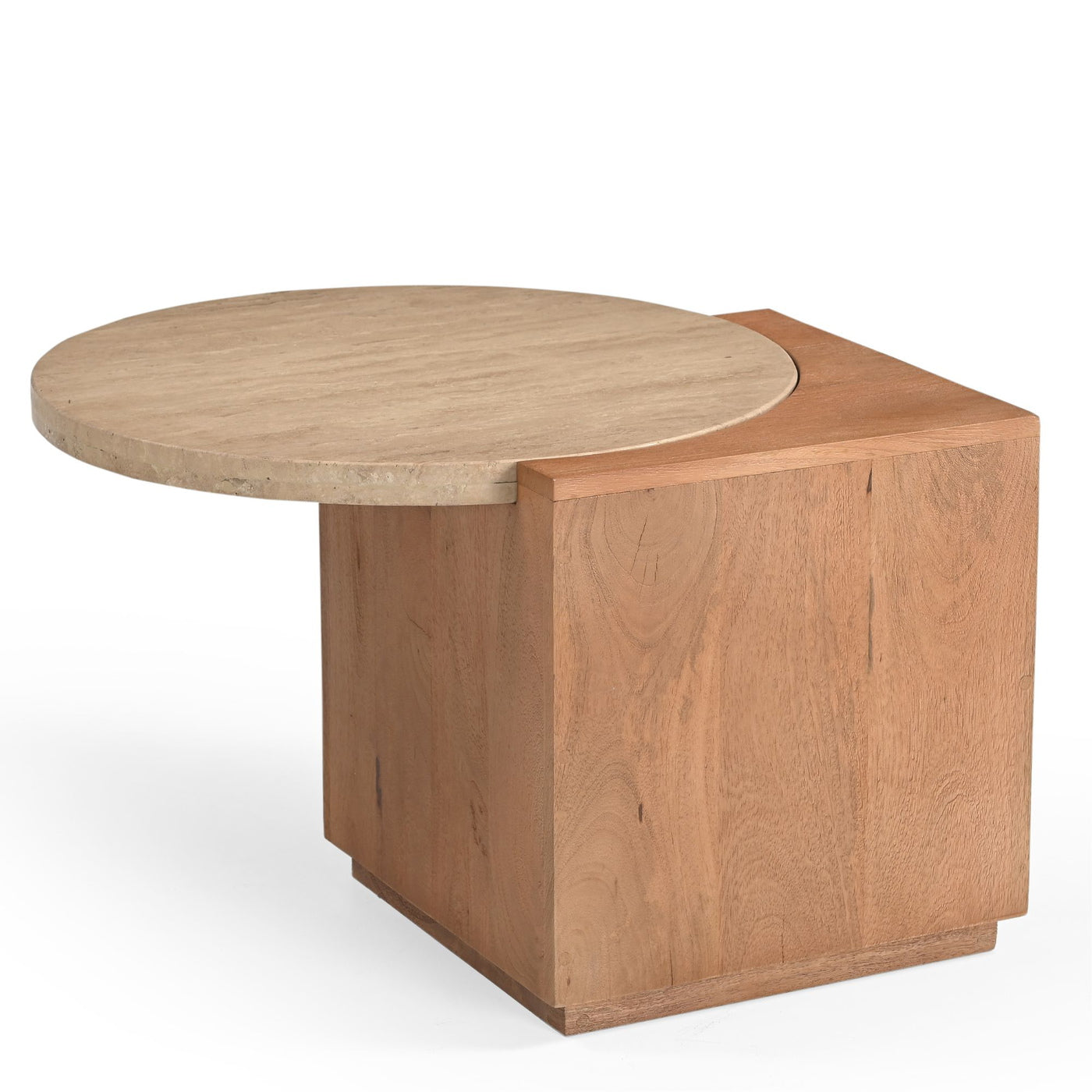 Starfurn Bijzettafel Numa - Organisch Hout/Travertin - 60x48x40cm