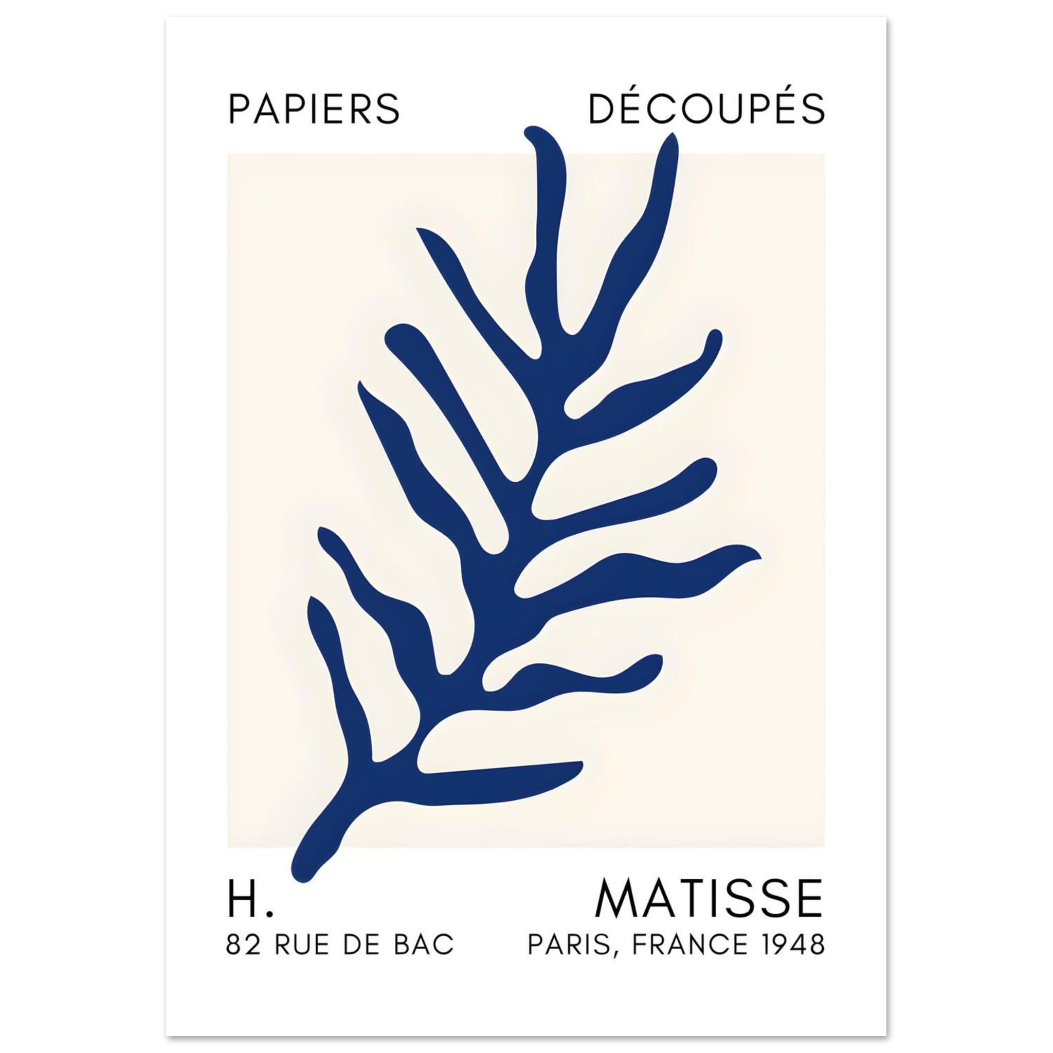 Artfulprints Poster Matisse – Ocean flora navy blue II  - A4 21x29.7 cm - Blauw